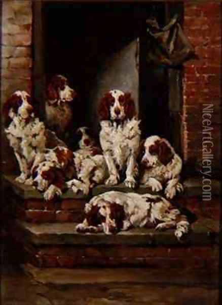 Spaniels Galore Oil Painting - John Emms