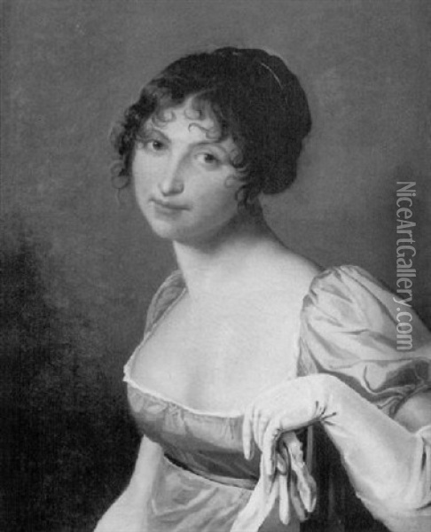 Portrait De Jeune Fille A La Robe Gris Perle Oil Painting - Henri Nicolas Van Gorp