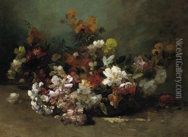 Summer Blooms In A Basket Oil Painting - Eugene Petit