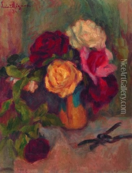 Bouquet De Roses Oil Painting - Lucien Rene Mignon