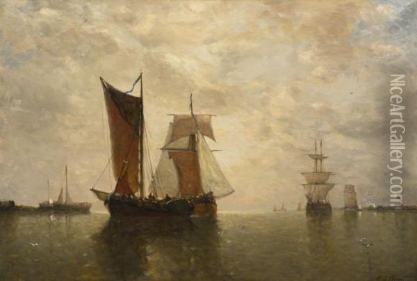 Ships At Harbor Oil Painting - Paul-Jean Clays