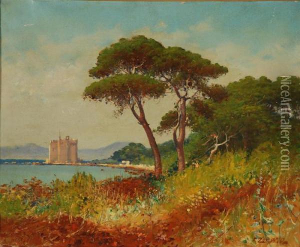 Isola Saint Honorat - Cannes Oil Painting - Fausto Zonaro