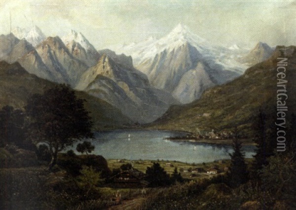 Le Lac De Lugano Oil Painting - Marius Andre Guindon