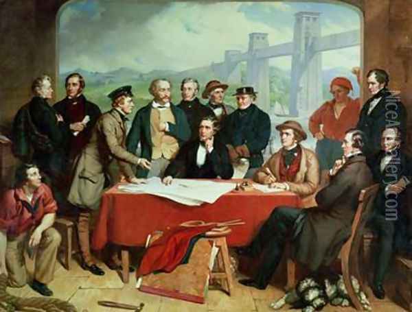 Conference of Engineers at Britannia Bridge 1850 Oil Painting - John Seymour Lucas