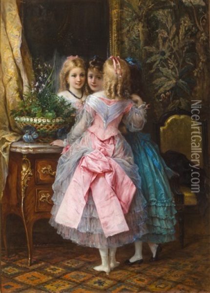 In Their Fanciest Dresses Oil Painting - Eugene Joseph Lejeune