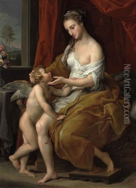 Venus Caressing Cupid Oil Painting - Pompeo Girolamo Batoni