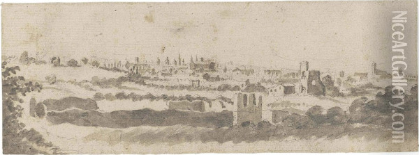 A Panoramic View Of Rome From The Campagna Oil Painting - Jacob De Heusch