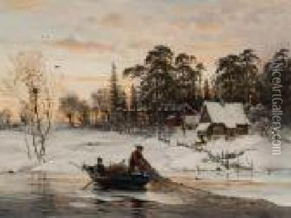 Fiske Vinterstid Oil Painting - Frithjof Smith-Hald