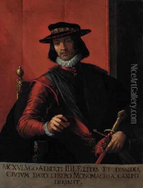 Fantasy Portrait Of Ugo Alberti Iv With A Sword Oil Painting - Pietro Damini