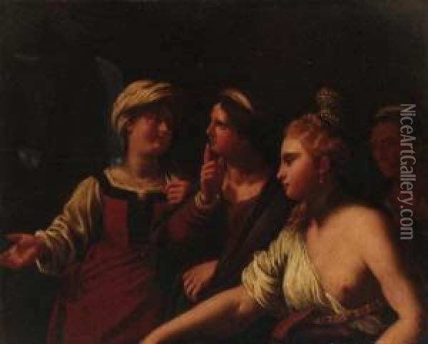 A Lady With Her Attendants - A Fragment Oil Painting - Guido Cagnacci