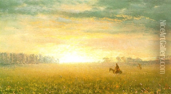 Sunset On The Prairies Oil Painting - Albert Bierstadt