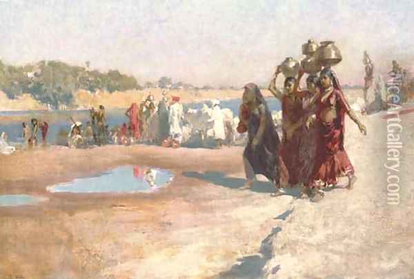 By the River at Ahmedabad, India Oil Painting - Edwin Lord Weeks