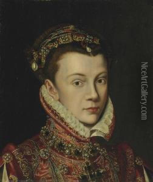Portrait Of Elizabeth Of Valois Oil Painting - Giacomo Antonio Moro