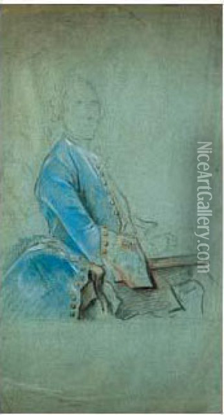 Portrait D'homme De Profil En Habit Bleu Oil Painting - Louis Tocque
