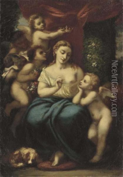 The Mystical Marriage Of St. Catherine Oil Painting - Narcisse-Virgile D Az De La Pena