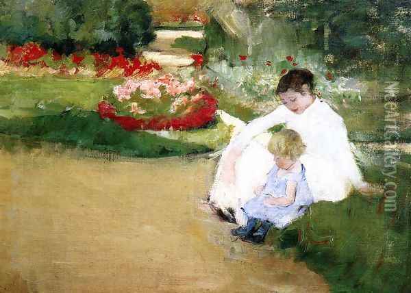 Woman And Child Seated In A Garden Oil Painting - Mary Cassatt