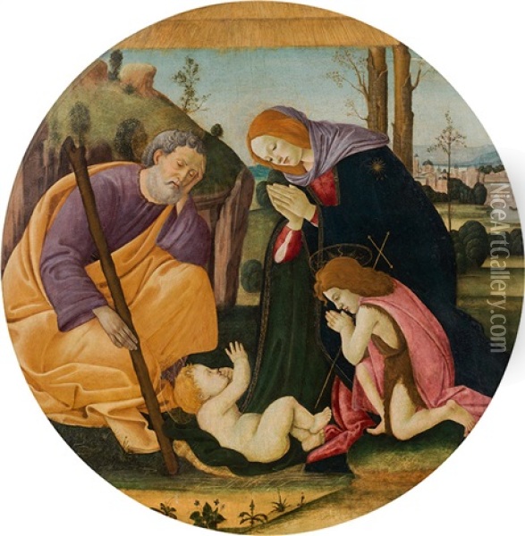 Holy Family With Saint John The Baptist Oil Painting - Sandro Botticelli
