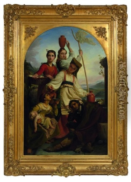 Paysannes Italiennes Accueillant Des Voyageurs Oil Painting - Francois Joseph Navez