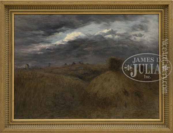 Haystacks Beneath A Stormy Sky Oil Painting - John Worthington Mansfield