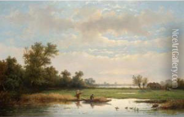 Harvesting The Reeds Oil Painting - Anthonie Jacobus Van Wyngaerts
