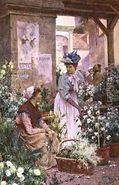 The Flower Market Boulogne Oil Painting - Arthur Augustus II Glendening