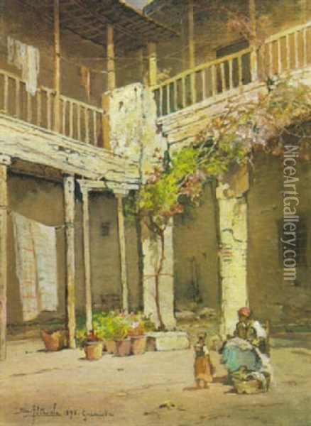Cortile A Granada Oil Painting - Salvatore Petruolo