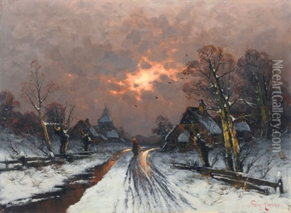 Abendliche Dorflandschaft Im Winter Oil Painting - Franz Emil Krause