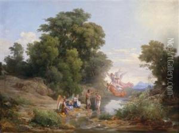 Elder John The Baptist Baptising Christ In The River Jordan Oil Painting - Karl I Marko