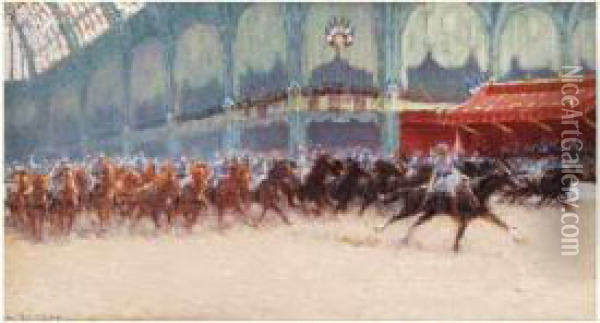 Charge De Cavalerie Dans La Nef Du Grand Palais Oil Painting - Louis-Ferdinand Malespina