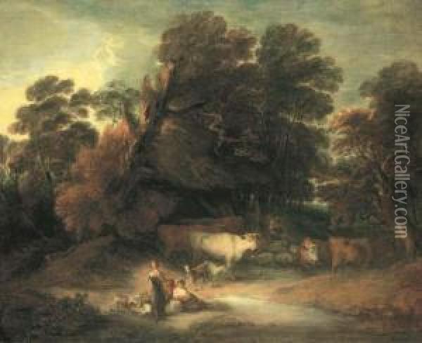 Bergers Et Leur Troupeau Dans Un Paysage Oil Painting - Dupont Gainsborough