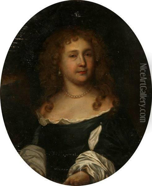 Portrait Of A Duchess In Silk And Pearls Oil Painting - Thomas Phillips