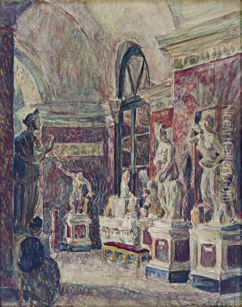 The Sculpture Gallery; And A Companion Work Oil Painting - Louis Hayet