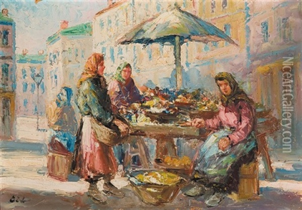 Stall Keepers Oil Painting - Erno Erb