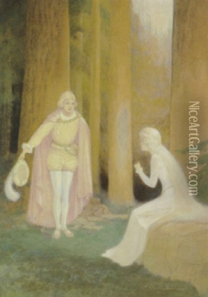 Prince Bowing To Woman In Forest Oil Painting - George Washington Hood