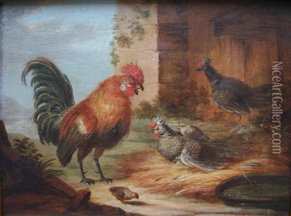 Poultry By A Barn Oil Painting - Jean Prudhomme Preudhomme