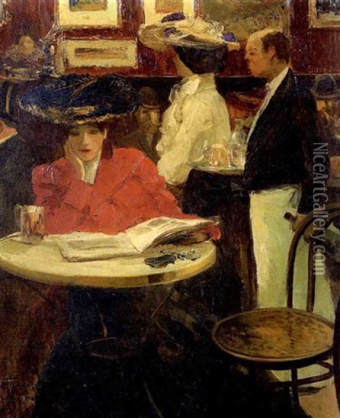 L'attente Au Cafe, Montmartre Oil Painting - Louis Abel-Truchet