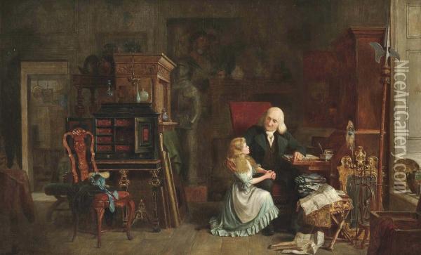 Little Nell And Her Grandfather In The Old Curiosity Shop Oil Painting - John Watkins Chapman