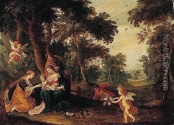 A Landscape With The Mystic Marriage Of Saint Catherine Oil Painting - Pieter Van Avont