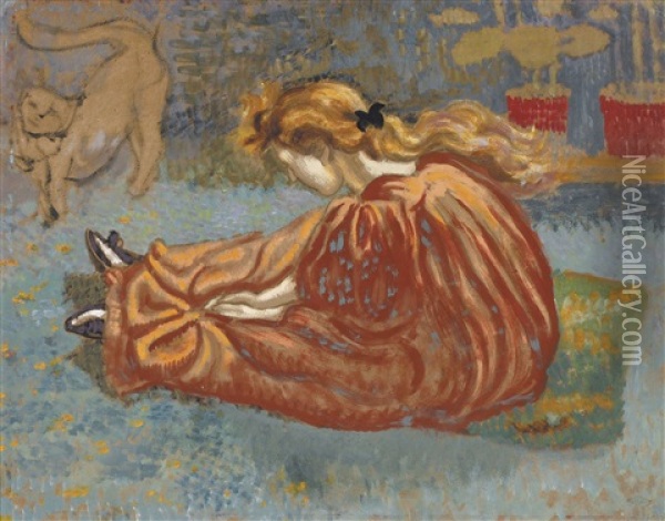 Les Petits Souliers (the Precious Little Shoes) (ca. 1897-1898) Oil Painting - Georges Lemmen