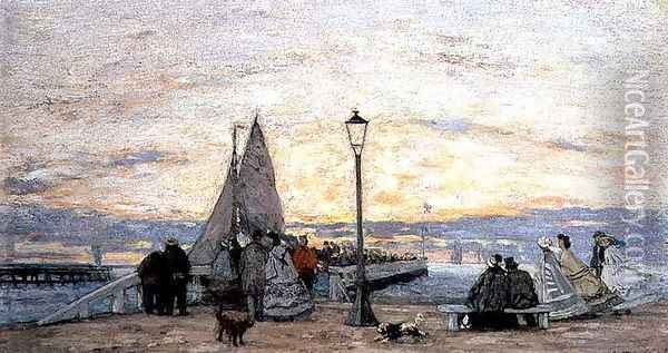 The Jetty at Trouville- Sunset 1864 Oil Painting - Eugene Boudin