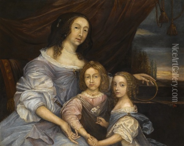 Portrait Of Mary Villiers, Duchess Of Lennox And Richmond (1622-1685), With Her Children, Esme Stuart, 2nd Duke Of Richmond (1649-1660) And Mary Stuart (1651-1668), The Future Countess Of Arran Oil Painting - John Michael Wright