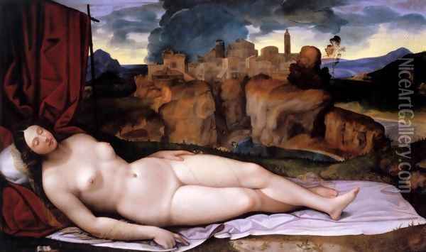 Sleeping Venus Oil Painting - da Treviso II (Girolamo Pennacchi) Girolamo