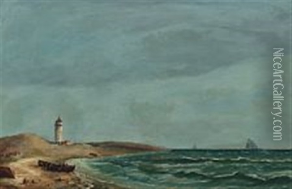 Coastal Scape At Skagen With Fishermen By The Boats Oil Painting - Vilhelm Melbye
