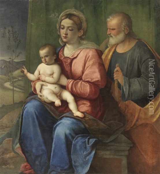 Sacra Famiglia Oil Painting - Giovanni Bellini