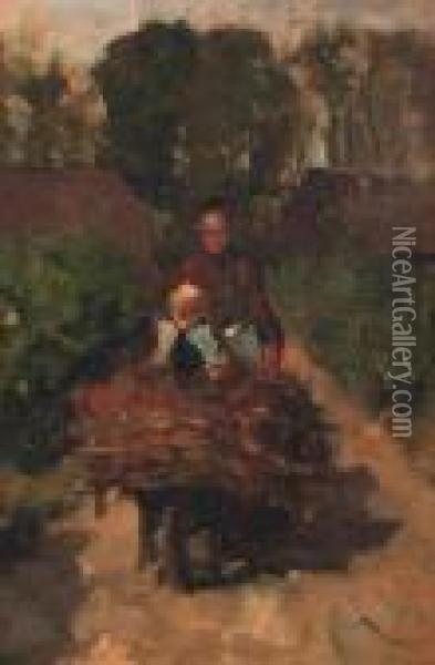 A Ride On Father's Wheel-barrow Oil Painting - Jacob Simon Hendrik Kever