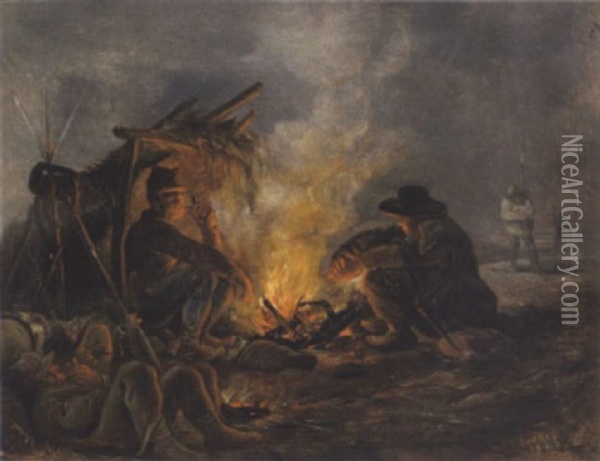Soldaten Am Wachtfeuer Oil Painting - Carl Goebel