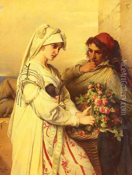The Rose Vendor Oil Painting - Jean-Francois Portaels