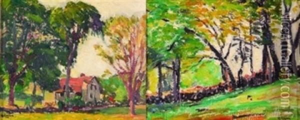 The Farmhouse (+ The Stone Wall; 2 Works) Oil Painting - Robert Henry Logan