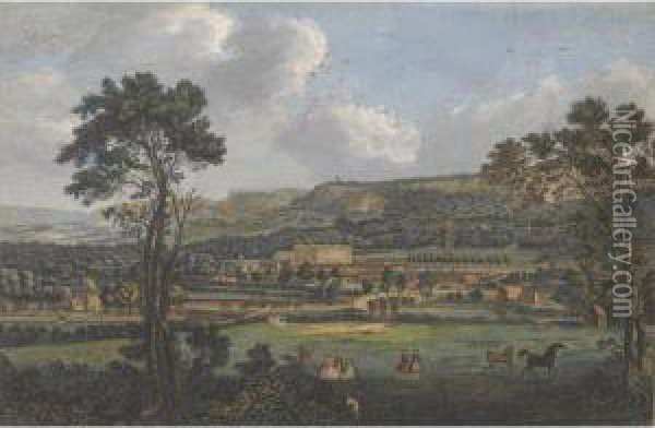 A General View Of The Houses And Gardens Of Chatsworth In Derbyshire Oil Painting - John Smith