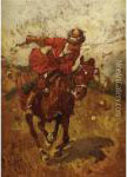 Cossack Horseman Oil Painting - Franz Roubaud
